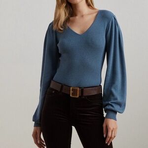 NWT Women Lauren RALPH LAUREN Classic Blue Dusk Timeless Blouson Slim Sweater